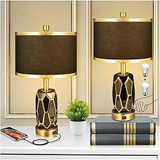workluurop Set of 2 Touch Control Table Lamps for Bedroom Livingroom,Modern Black/White Ceramic T... | Amazon (US)