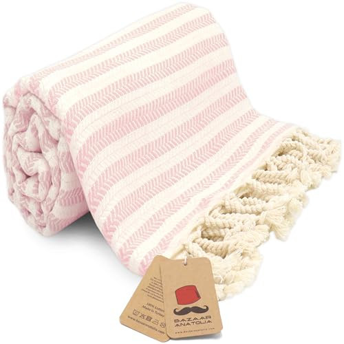 Bazaar Anatolia Turkish Beach Towel – 100% Cotton, Quick Dry, Sand Free Pink Picnic Blanket for Bathroom and Travel – Oversized 71x39 Inches – Arpa Pink | Amazon (US)