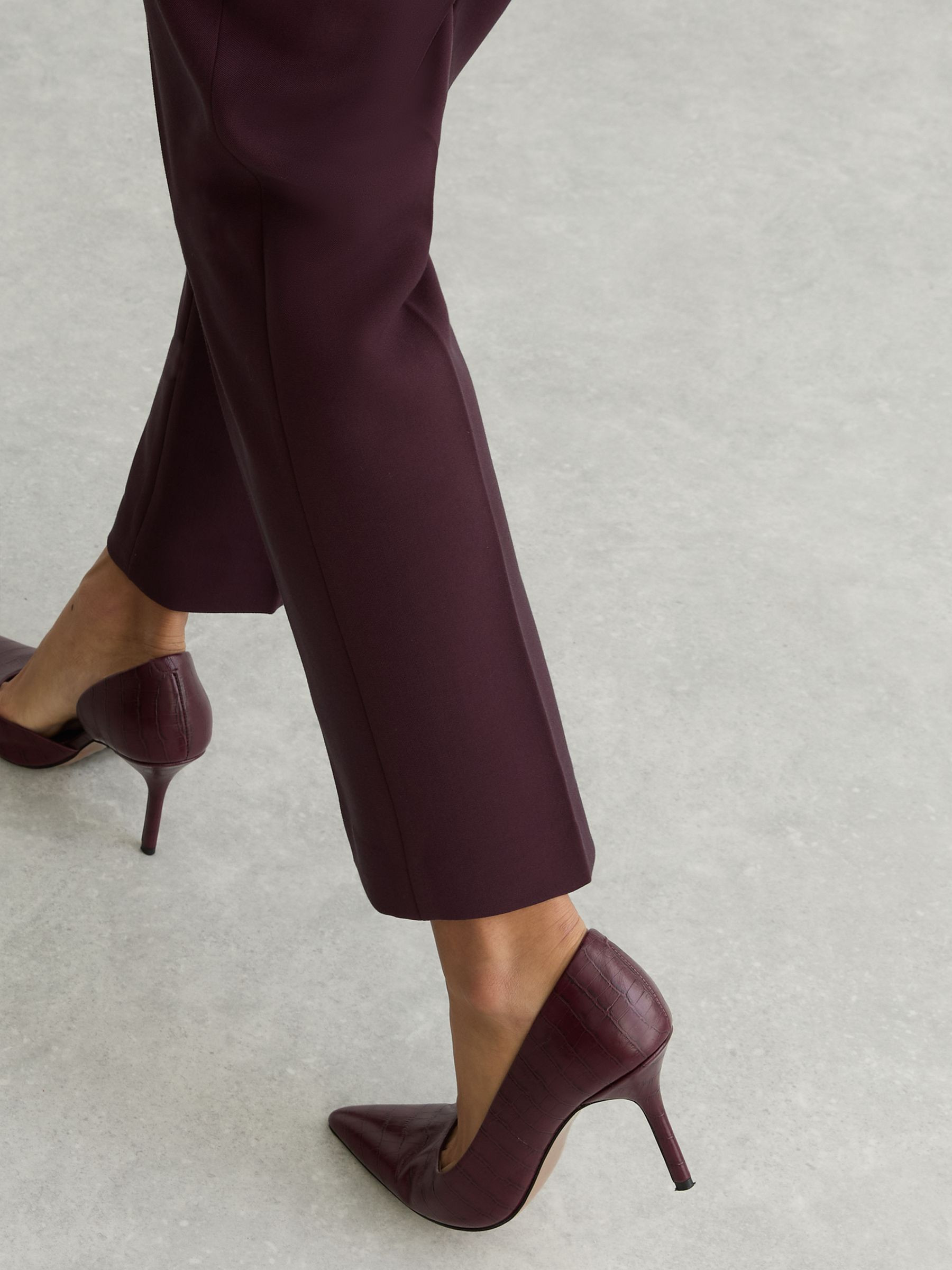 Reiss Leather Crocodile-Effect Court Shoes in Burgundy - REISS | Reiss UK