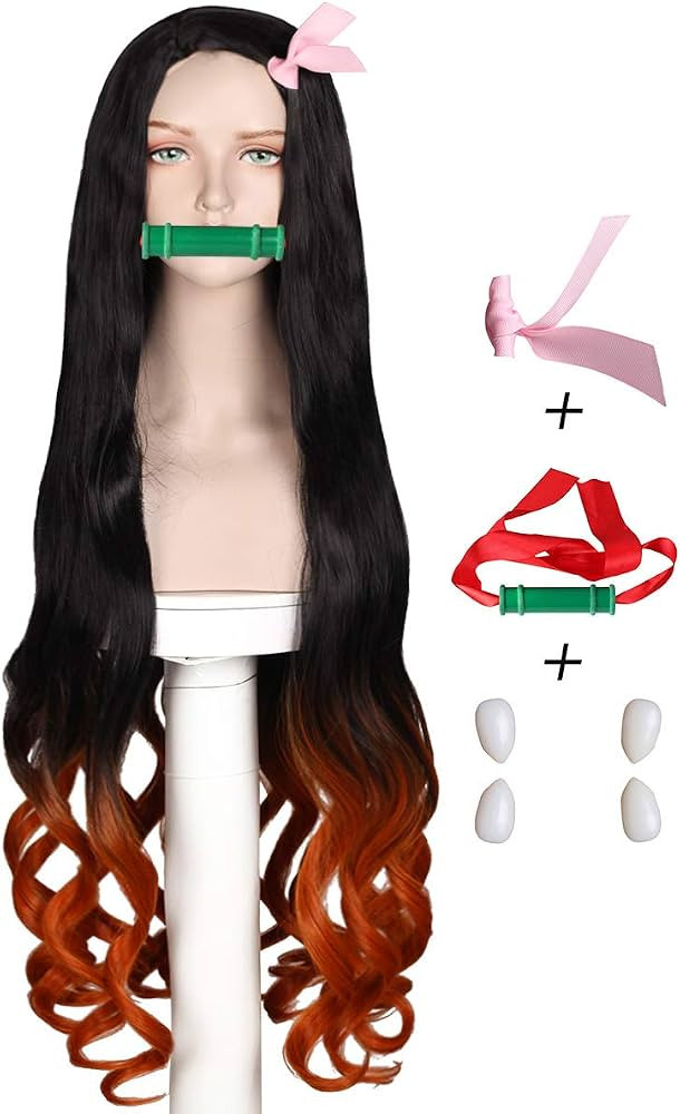 Long Wavy Wig with Bamboo Ribbon Fangs for Women (Black and Orange) | Amazon (US)