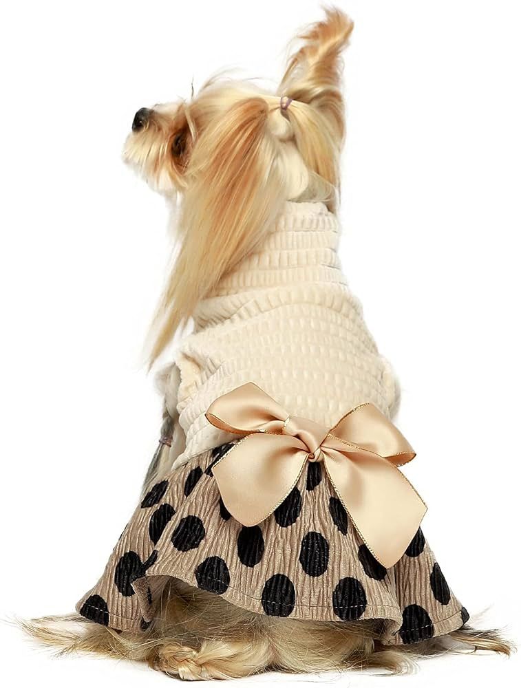 Fitwarm Vintage Polka Dot Dog Dress Lightweight Velvet Girl Puppy Clothes Turtleneck One-Piece wi... | Amazon (US)