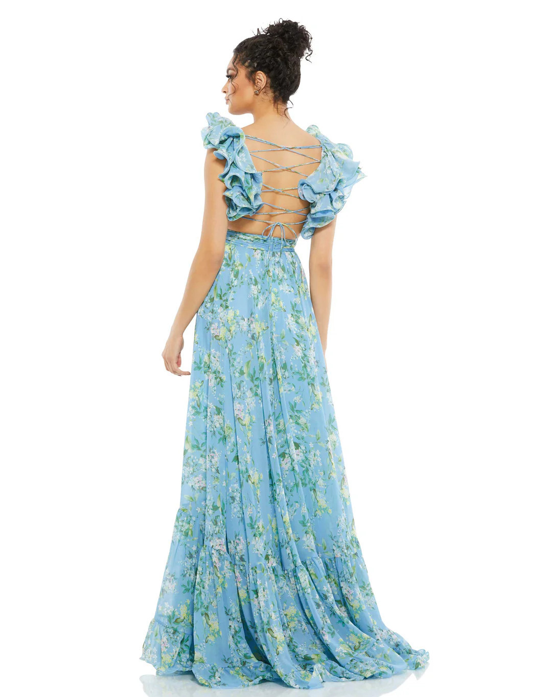 Ruffle Tiered Floral Cut-Out Chiffon Gown | Mac Duggal