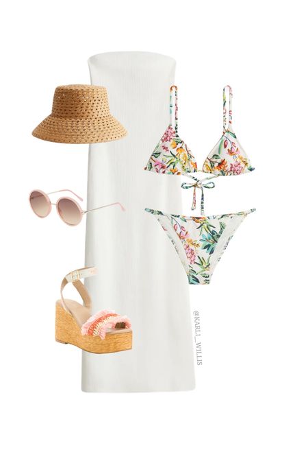 Vacation outfit / beach outfit / bucket hat / pink sunglasses / swim coverup / wedges / bachelorette party 

#LTKfindsunder100 #LTKswim #LTKfindsunder50