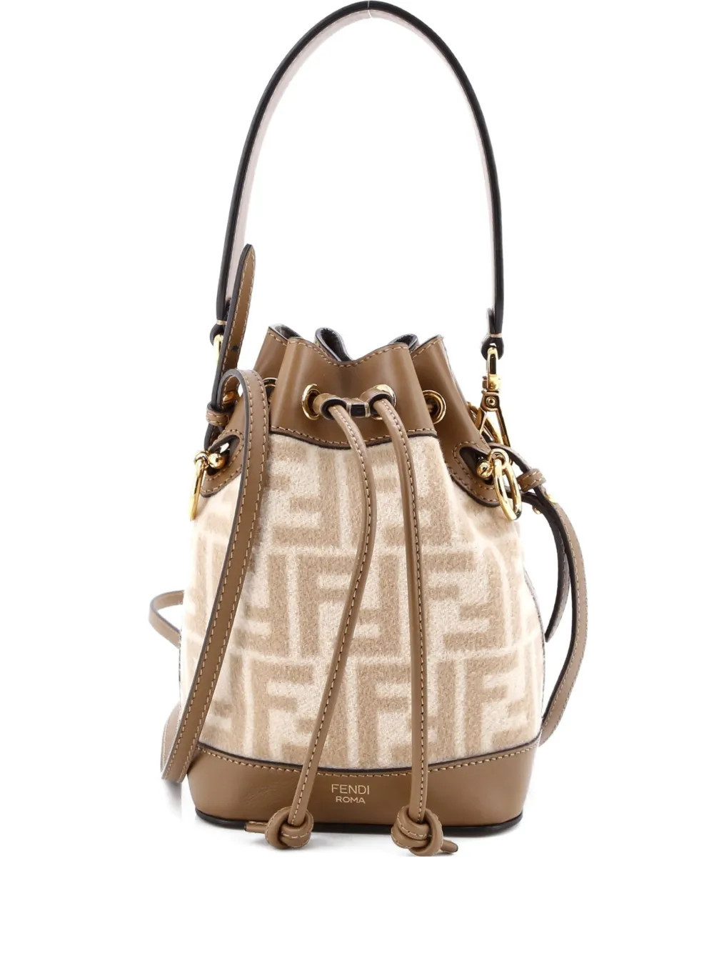 Fendi Pre-Owned Mon Tresor Zucca Wool with Leather Mini bucket bag - Brown | Farfetch Global