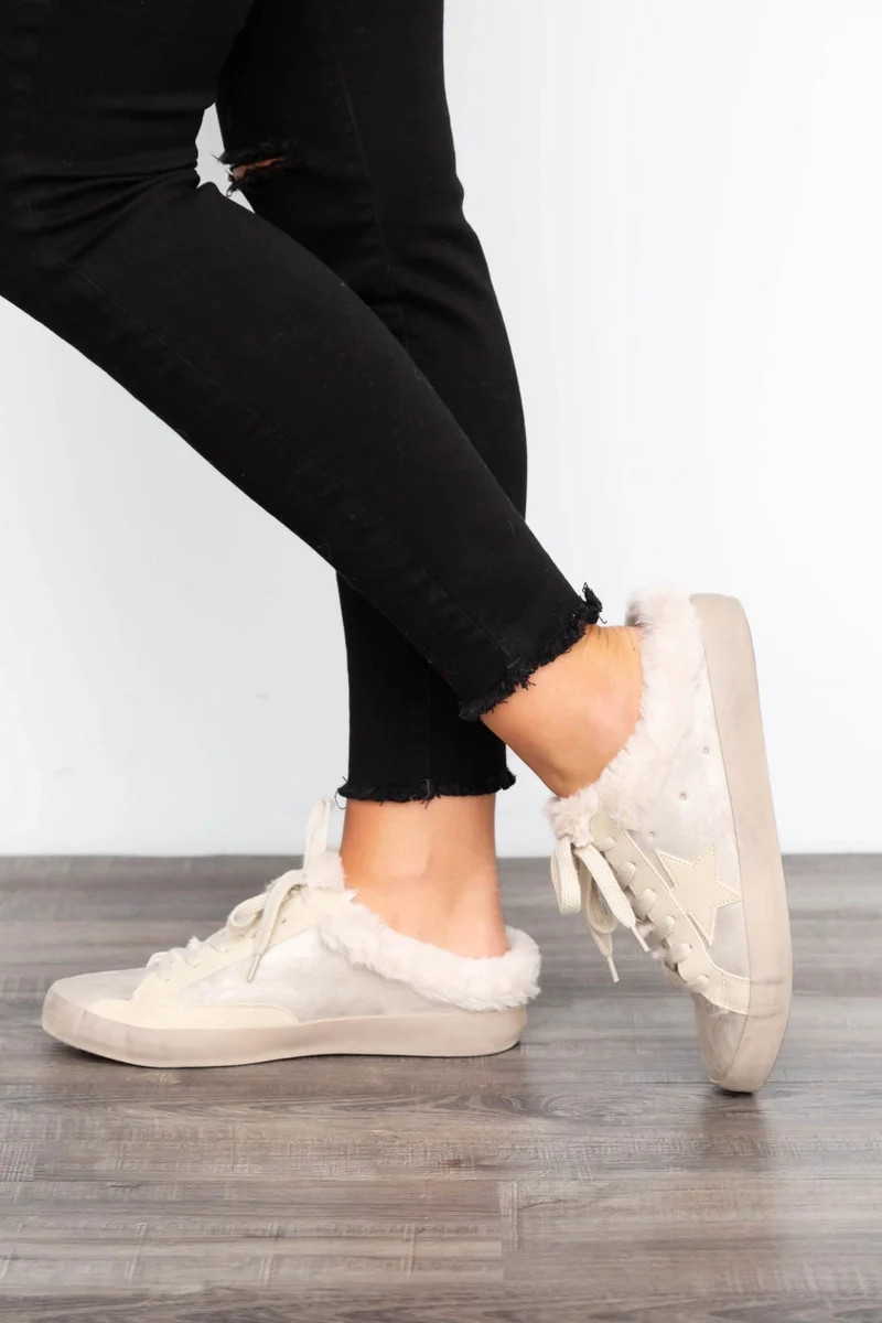 Pinah Gold Fur Lined Slip On Star Sneaker | Apricot Lane Boutique