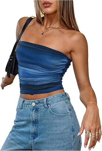 Women's Tie Dye Ruched Strapless Tube Top Sleeveless Fitted Elegant Crop Tops Going Out Bandeau | Amazon (US)