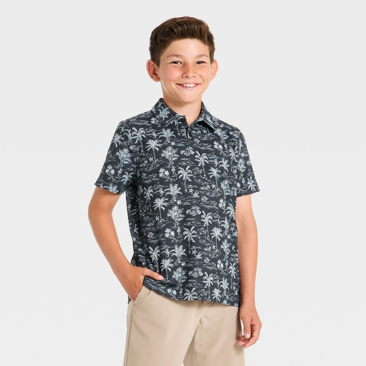 Boys' Textured Golf Polo Shirt - All In Motion\u2122 Black L | Target