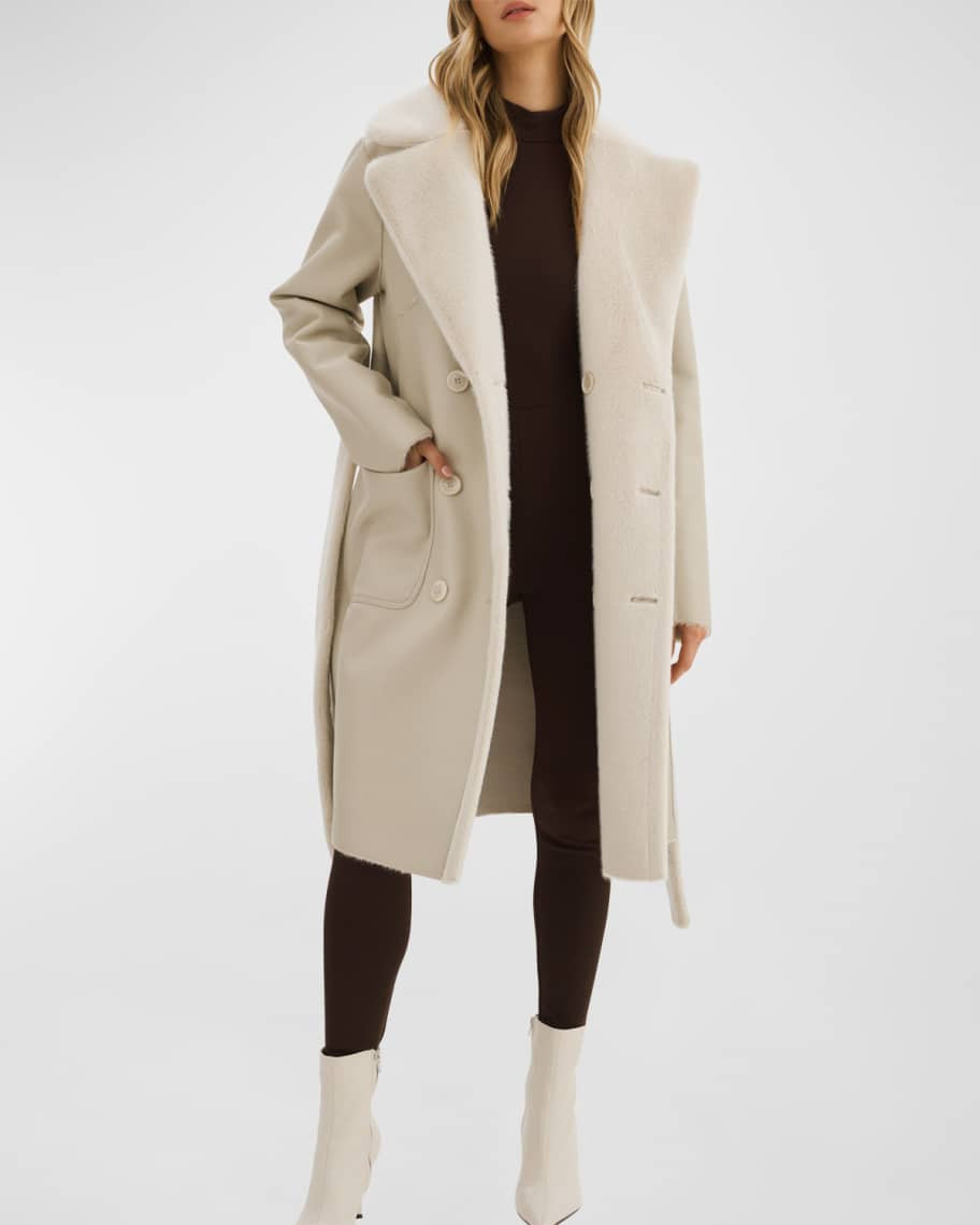 LaMarque Abigail Reversible Faux-Shearling Peacoat with Belt | Neiman Marcus