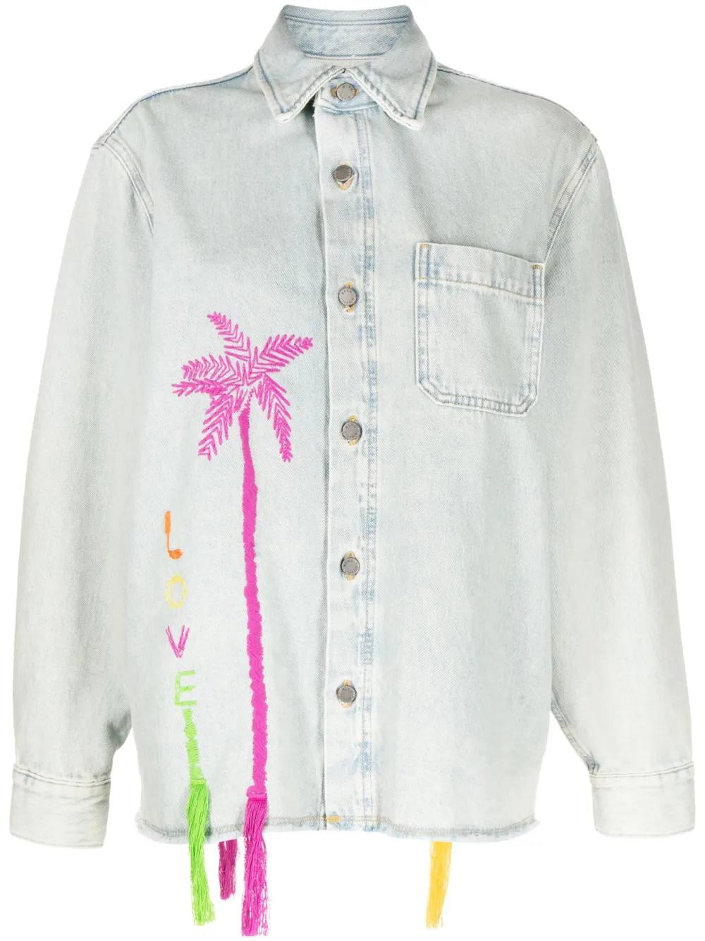 Mira Mikati Palm tree-embroidered Denim Jacket - Farfetch | Farfetch Global