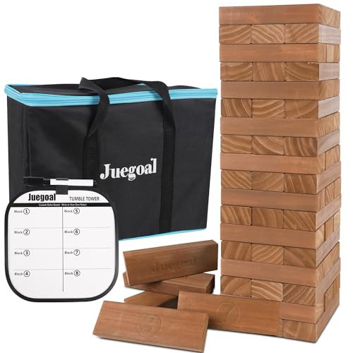 Juegoal 54 Piece Giant Tumble Tower Brown for Adult Kids Family, Wooden Block Stacking Game with Gameboard & Canvas Bag, Outdoor Games for Backyard Lawn Party Playing, 6.9 x 6.9 x 24 Inches,X-Large | Amazon (US)