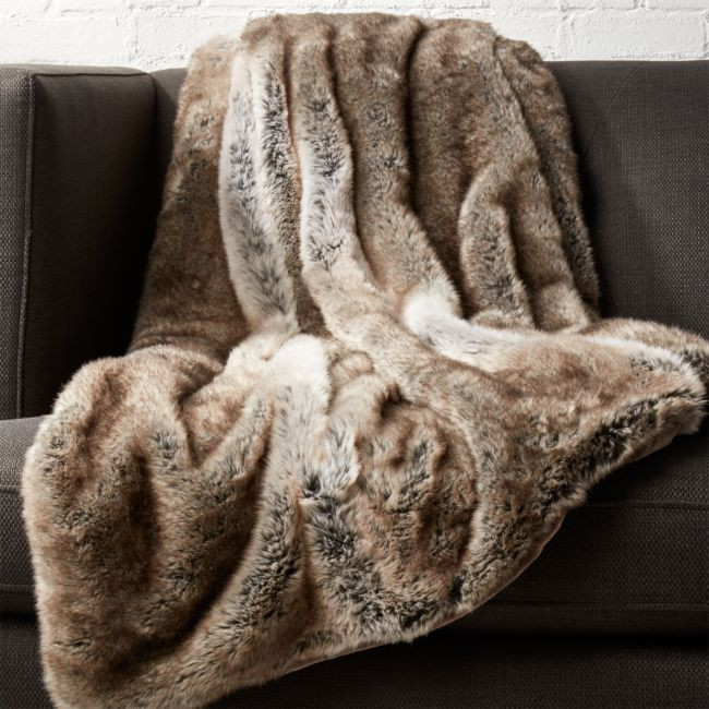 Light Grey Faux Fur Throw Blanket 48""x80 | CB2