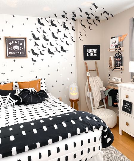 Bats are an inexpensive and easy way to decorate for Halloween.  

#halloween #halloweendecor #target #beddys #blackandwhite #boysbedroom #bedroom #boysroom #wallpaper #ikea #neutral #decor 

#LTKkids #LTKHalloween #LTKhome