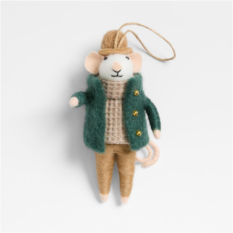 Felted Wool Mouse with Green Cardigan Christmas Tree Ornament | Crate & Barrel | Crate & Barrel
