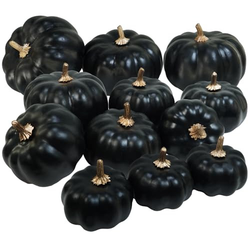 Winlyn 12 Pcs Assorted Small Artificial Black Round Pumpkins Faux Foam Pumpkins for Autumn Home Thanksgiving Halloween Party Table Centerpiece Mantel Shelf Decorations | Amazon (US)