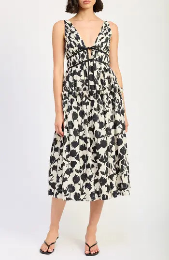 En Saison Laurel Floral Cotton Midi Dress in Ivory Black at Nordstrom Rack, Size Medium | Nordstrom Rack