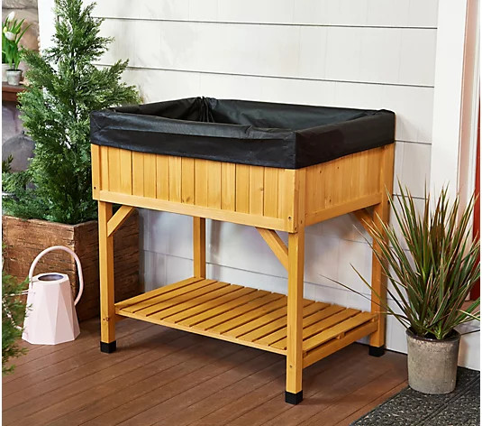 Vegtrug Cedar Wood Deluxe Raised Garden Planter with Shelf - QVC.com | QVC