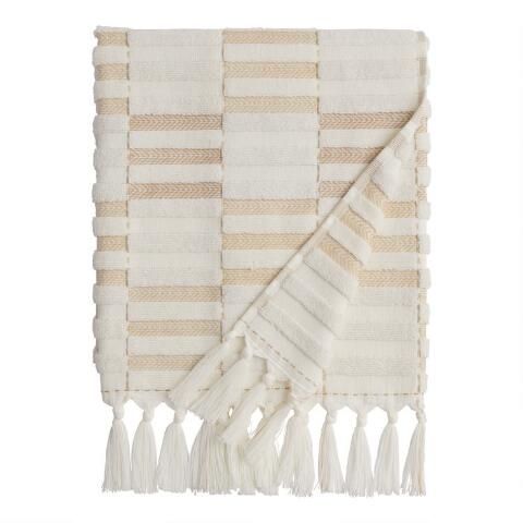 Sloan Tan And Ivory Striped Sculpted Bath Towel | World Market
