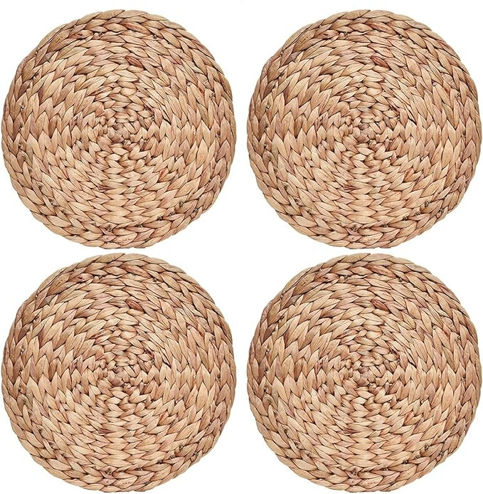 COYMOS Woven Placemats Round Set of 4, Natural Water Hyacinth Weave Placemat for Dining Table, La... | Amazon (US)