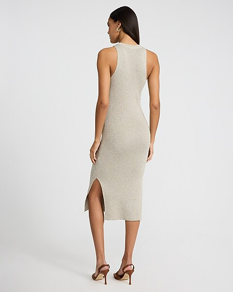 Crew Neck Sleeveless Double Slit Midi Sweater Dress | Express