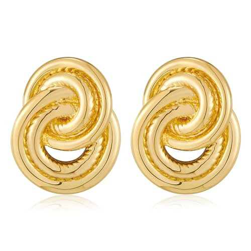 HolidayQbee Gold Knot Earrings Gold Earrings For Women With Engraving Treatment Statement Earrings Chunky Gold Earrings Gold Dangle Drop Earrings Chic Jewelry Gift | Amazon (US)
