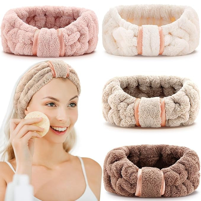 4 Pack Microfiber Headbands Spa Facial Headbands Makeup Headbands Elastic Terry Cloth Head Wrap f... | Amazon (US)