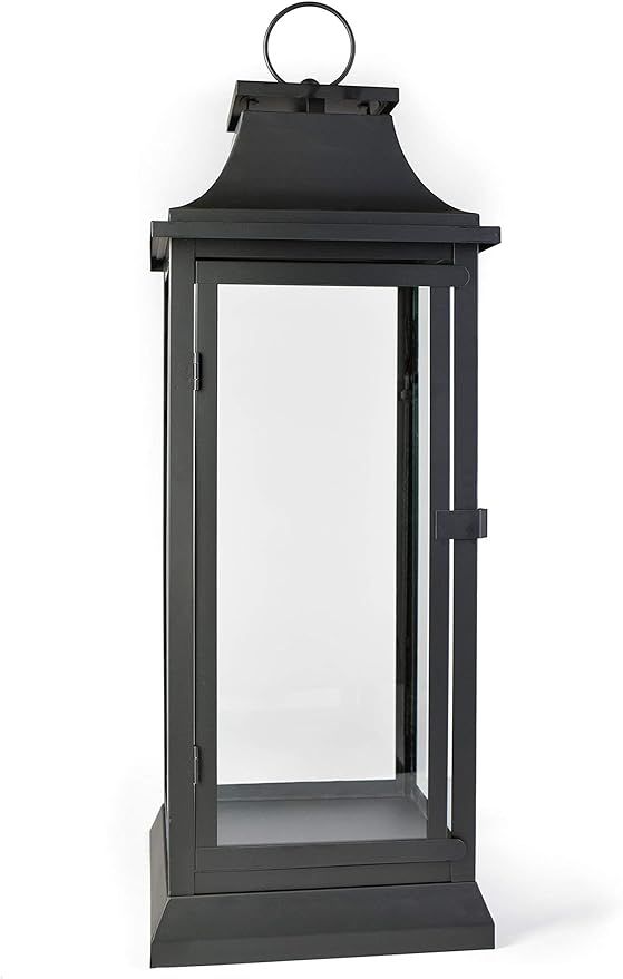 Serene Spaces Living Black Decorative Hurricane Lantern with Glass Panels, Perfect for Home Decor... | Amazon (US)
