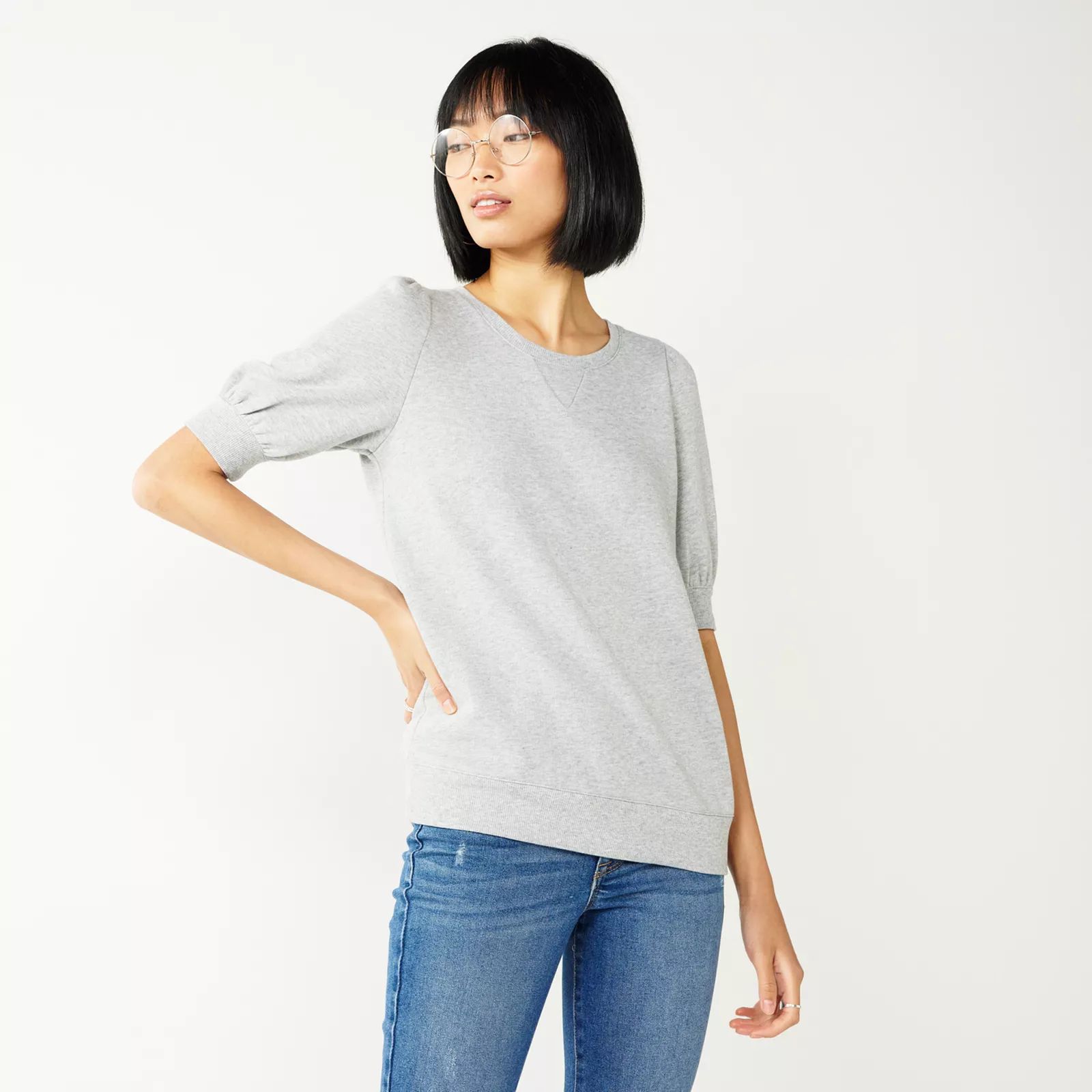 Women's Nine West Elbow Puff Sleeve Sweatshirt, Size: XS, Med Grey | Kohl's