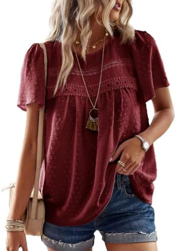 Falechay Womens Summer Tops Flowy Boho Shirts Dressy Casual Short Sleeve | Amazon (US)