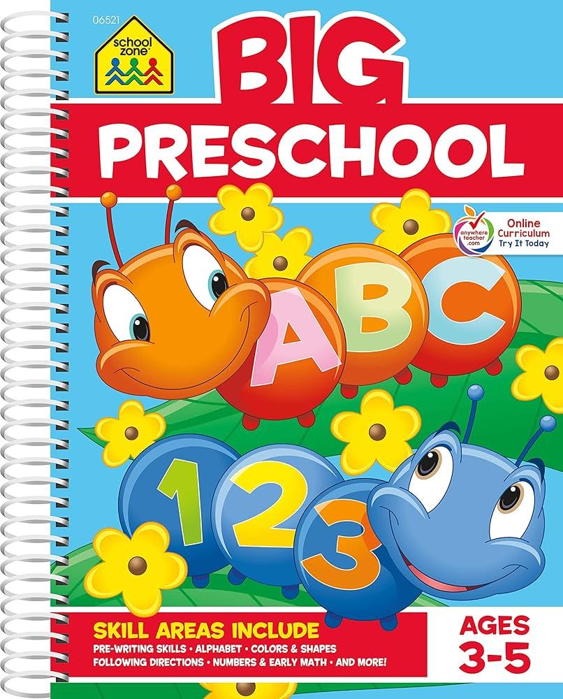 School Zone - Big Preschool Workbook - 320 Spiral Pages, Ages 3 to 5, Colors, Shapes, Numbers, Ea... | Amazon (US)