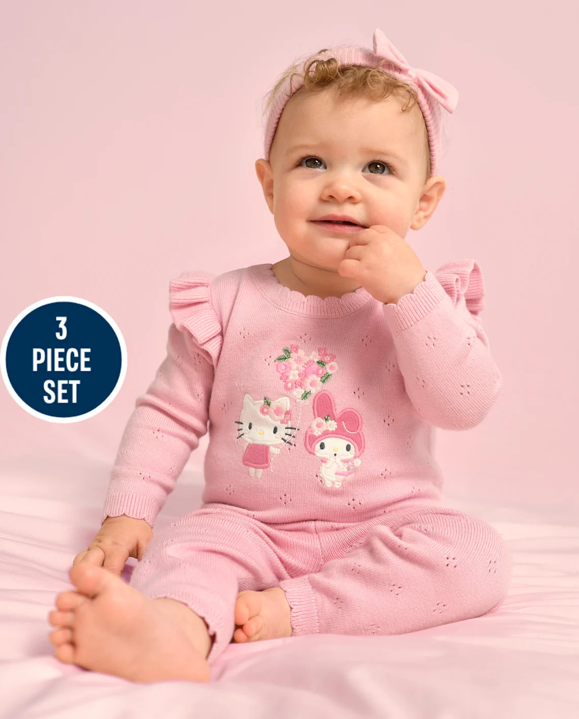 Baby Girls Long Sleeve Hello Kitty And Friends Applique Pointelle 3-Piece Sweater Set - PINK | Gy... | Gymboree