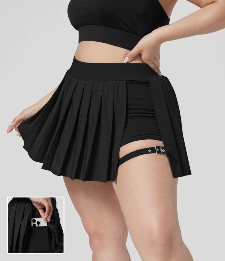Breezeful™ High Waisted Pleated 2-in-1 Side Pocket Adjustable Buckle Quick Dry Mini Casual Plus... | HALARA