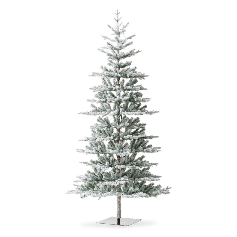 The Holiday Aisle® Johvan Deluxe Pre-Lit Slender Flocked Realistic Fir Christmas Tree with Twink... | Wayfair North America