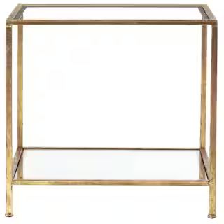 Bella Square Gold Leaf Metal and Glass Accent Table (20 in. W x 24 in. H) | The Home Depot