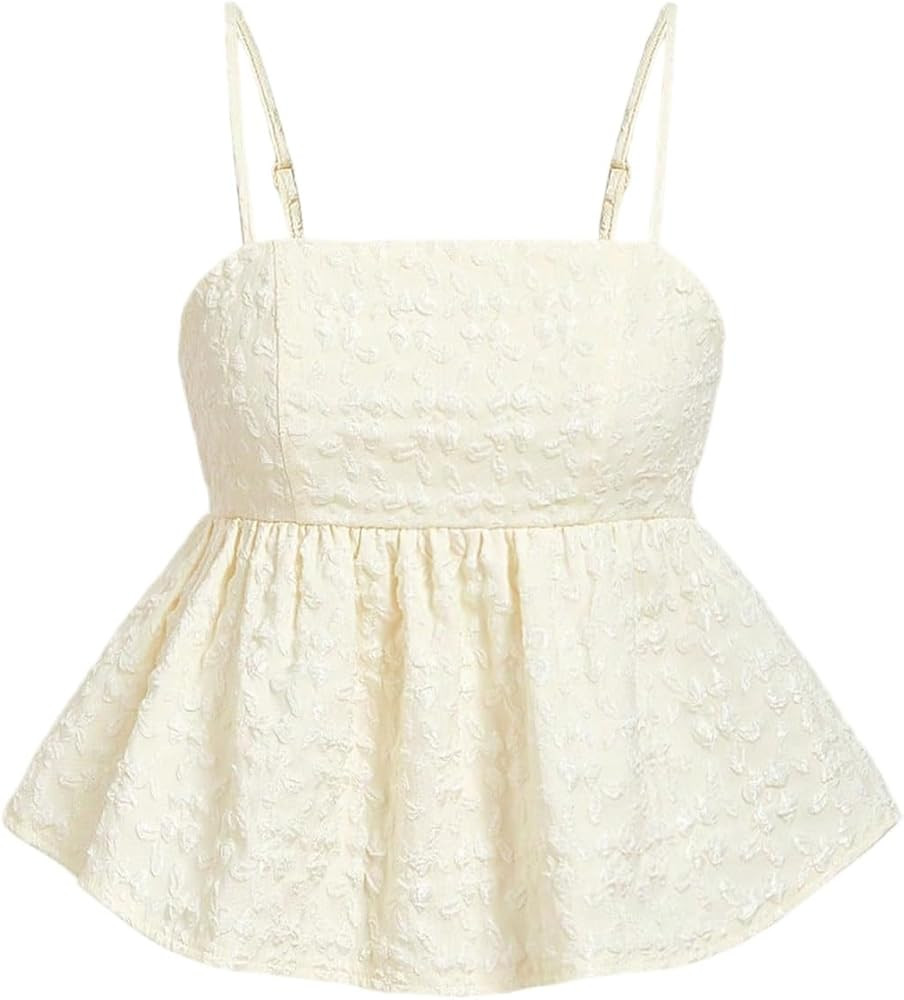 SOLY HUX Women's Spaghetti Strap Ruffle Hem Peplum Cami Top Jacquard Camisole | Amazon (US)