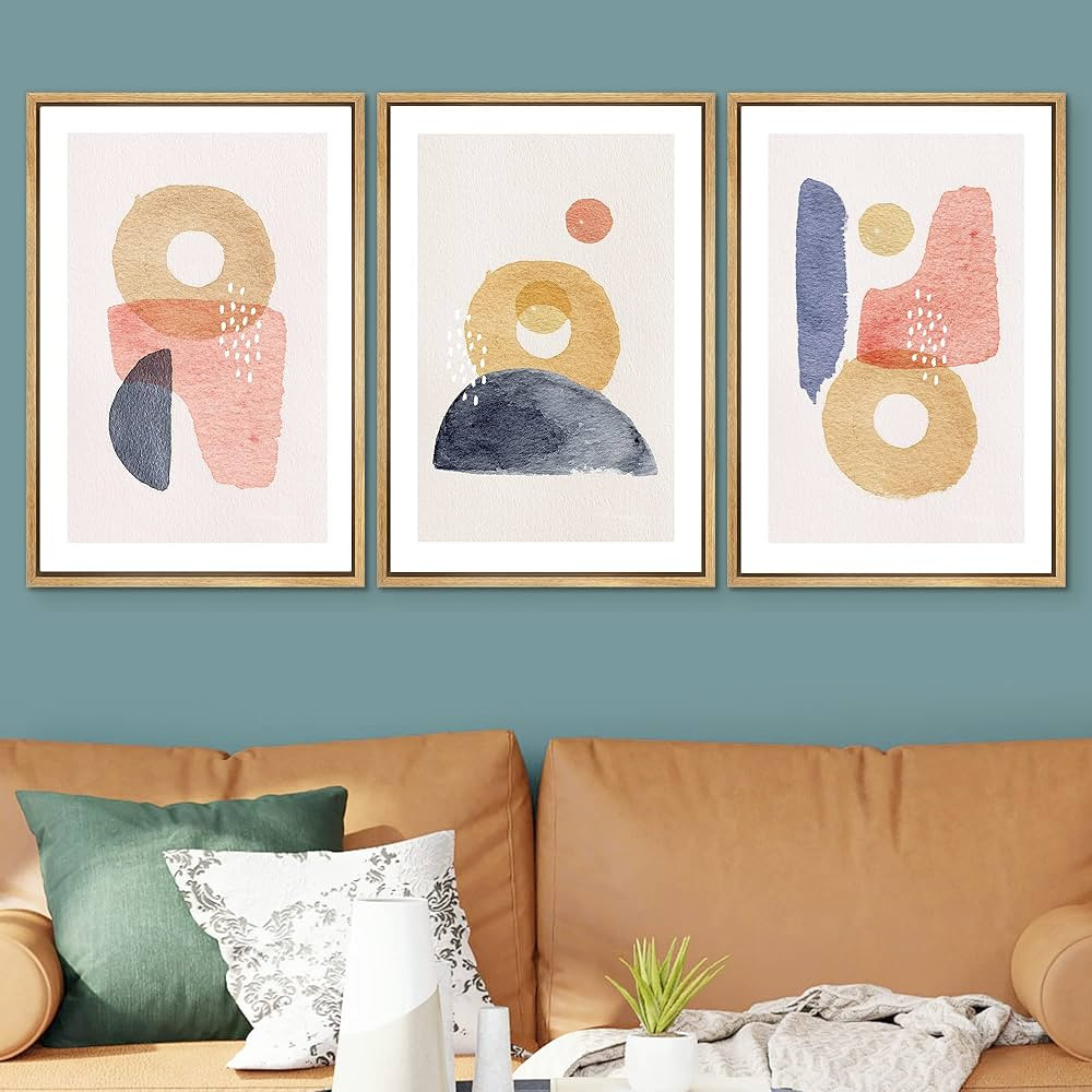 SIGNWIN Framed Canvas Print Wall Art Set Mid-Century Pastel Polygons Abstract Shapes Illustrations M | Amazon (US)