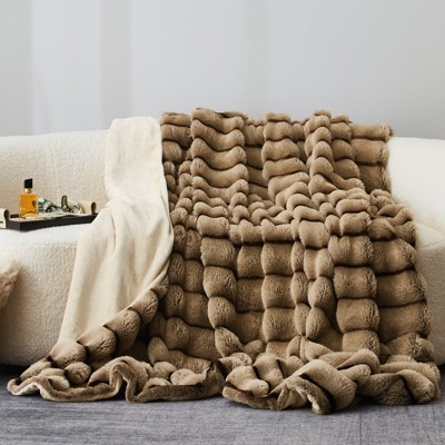 Bekrvio Thick Soft Faux Rabbit Fur Throw Blanket Dual-Sided Plush Fleece Blanket 63", Brown | Target