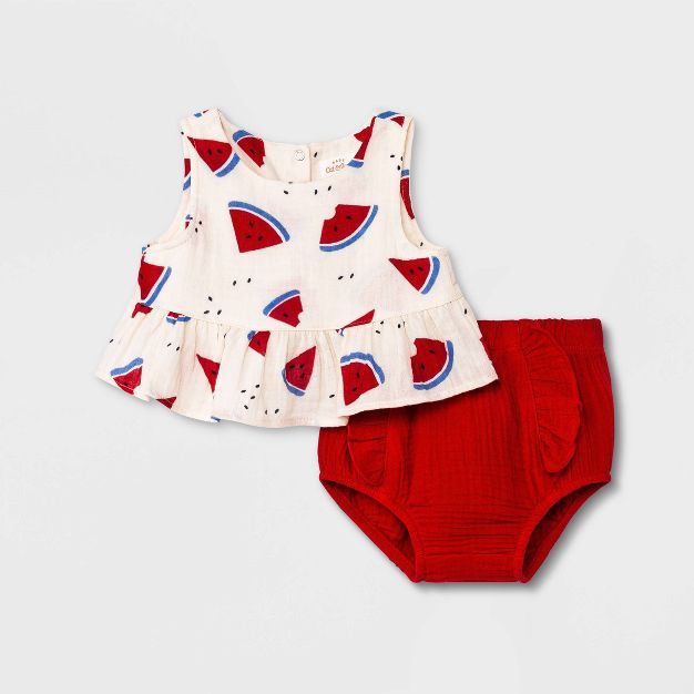 Baby Girls' Watermelon Gauze Top & Bottom Set - Cat & Jack™ Red | Target