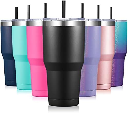 ALOUFEA 30oz Stainless Steel Tumbler, Insulated Coffee Tumbler Cup with Lid and Straw, Double Wal... | Amazon (US)