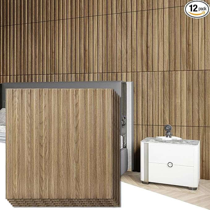 Art3d Slat Wall Panel, 3D Fluted Textured Panel 12-Tile 19.7 x 19.7in. - Walnut | Amazon (US)