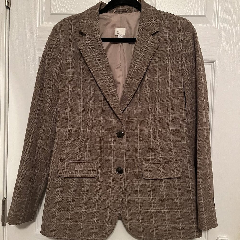 Women's 10 A New Day Brown Plaid Blazer Suit Jacket Sport Coat Stretch | Poshmark