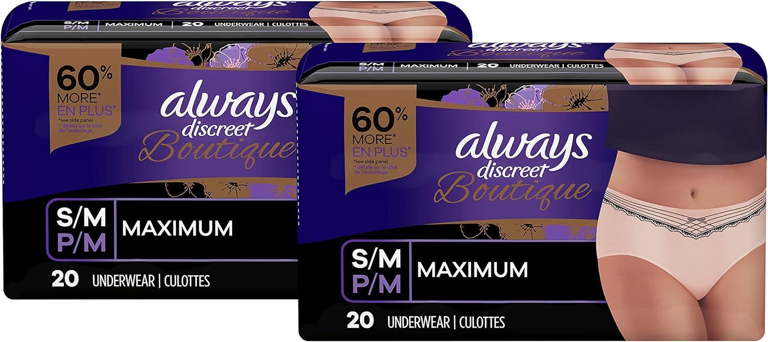 Always Discreet Boutique High-Rise Incontinence Underwear Size S/M Maximum Rosy, 20 Count (Pack o... | Amazon (US)