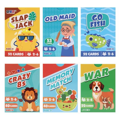 GSE 6-in-1 Classic Game Cards, Go Fish, Old Maid, Crazy 8's, Memory Match, Slap Jack, War Card Games for kids | Target