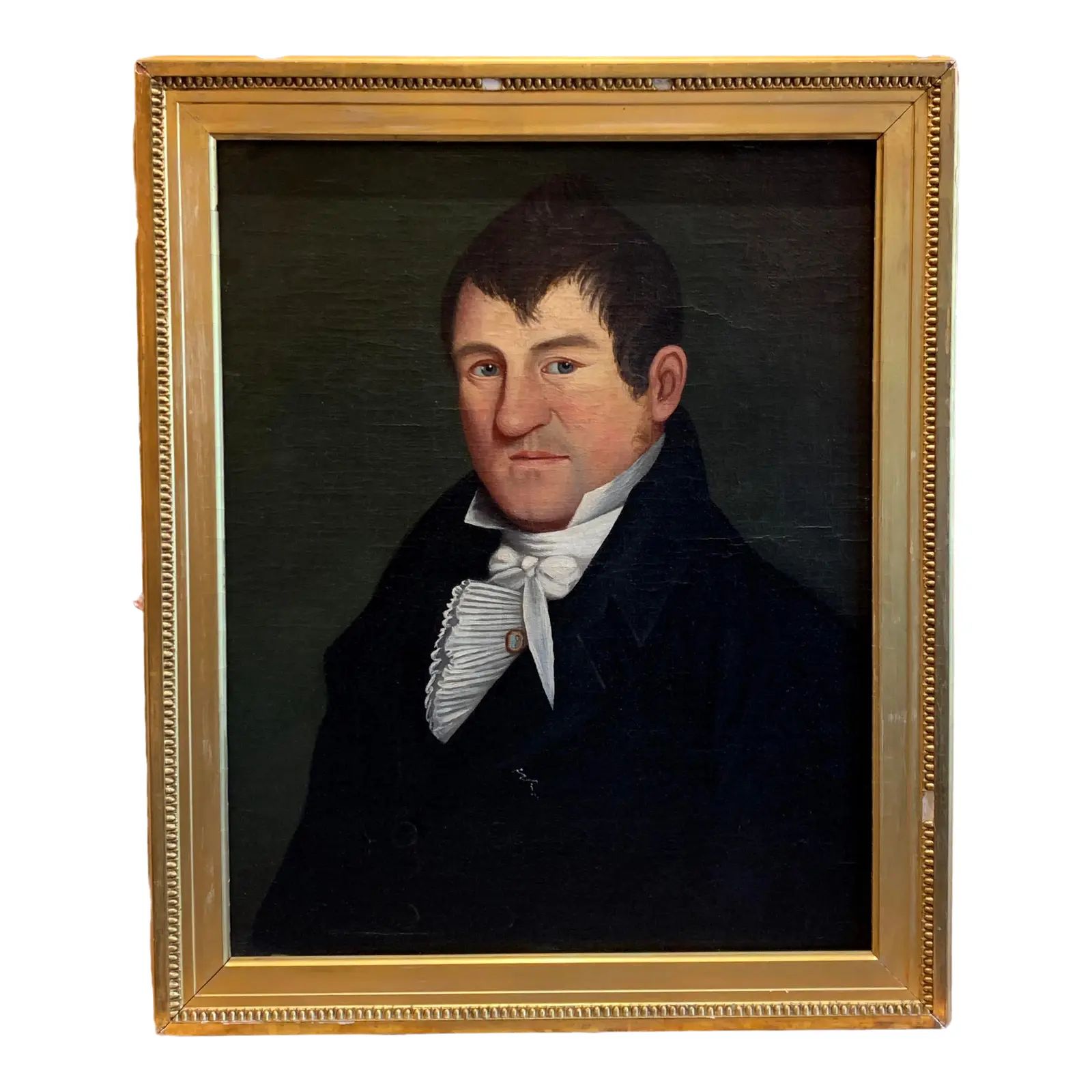 Early 19th Century American School Portrait Painting of a Gentleman in Black Jacket | Chairish