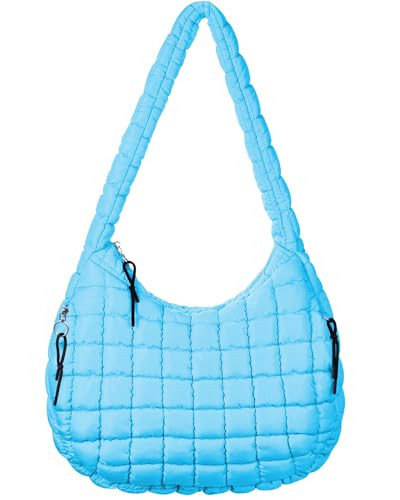 AUACDIY Large Puffer Tote Bag Quilted Crossbody Bags for Women Lightweight Padding Cotton Puffy Purse Carryall Bag Blue | Amazon (US)