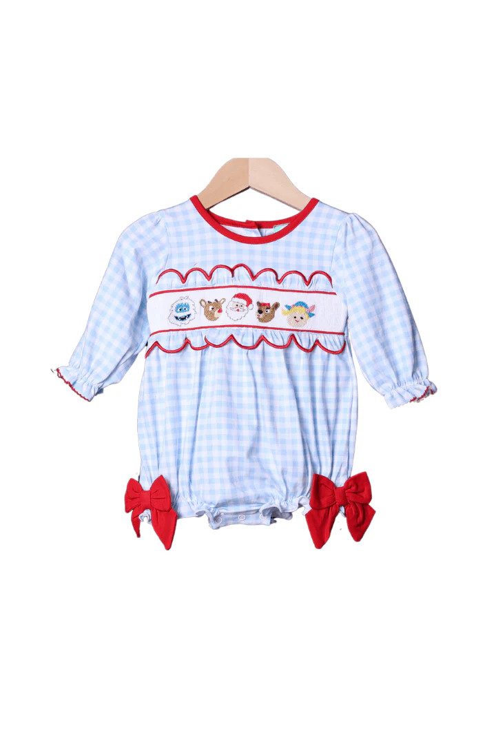 Smocked Reindeer Friends Gingham Bow Bubble | The Smocked Flamingo