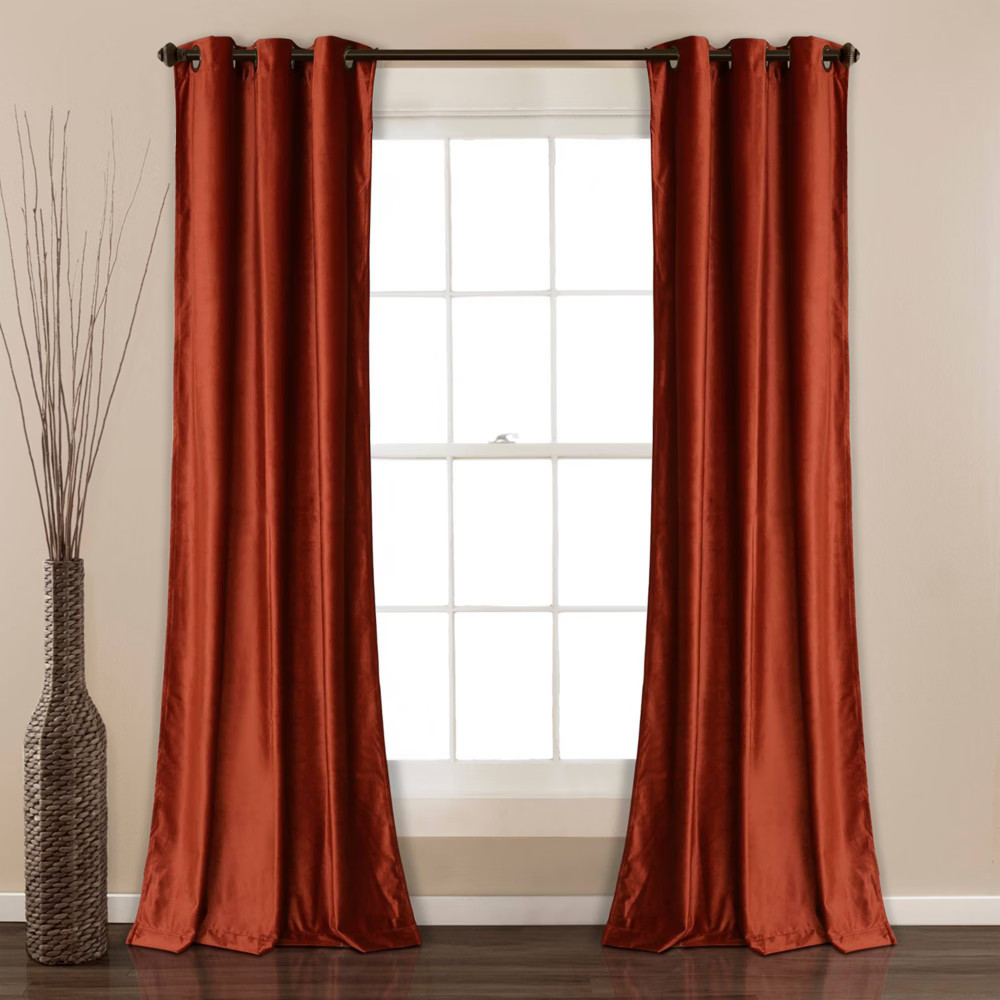 Set of 2 (95""x38"") Prima Velvet Solid Light Filtering Window Curtain Panels Rust - Lush Décor | Target