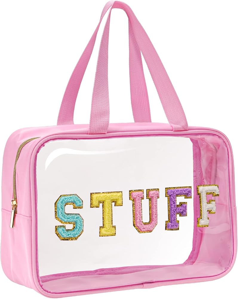 Yowivon Clear Tote Bag Pink Big Travel Cosmetic Makeup Toiletry Bag with Handle and Zipper, Trans... | Amazon (US)