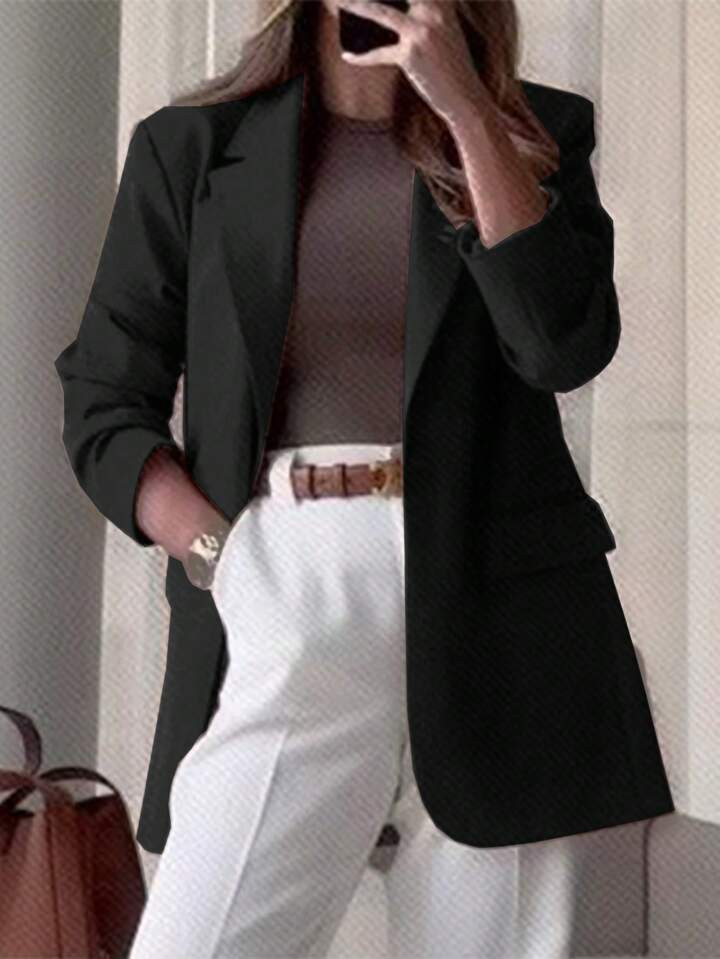 SHEIN Frenchy Flip Collar Detail Long Sleeve Suit Jacket | SHEIN