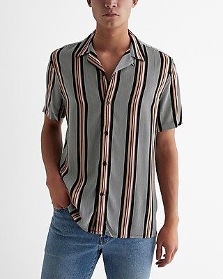 Striped Rayon Short Sleeve Shirt | Express