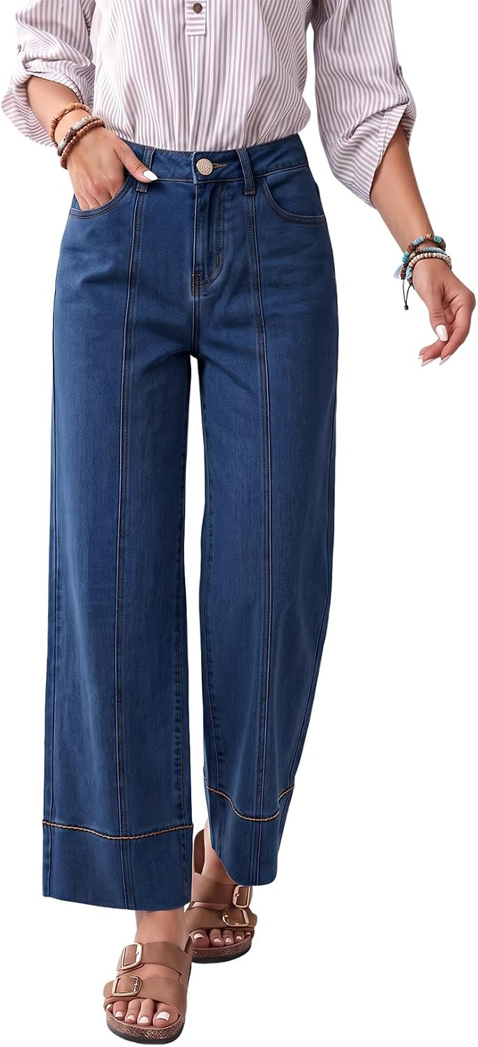 Dokotoo Women's Casual High Waisted Jeans Stretchy Wide Leg Loose Fit Denim Pants with Pockets | Amazon (US)